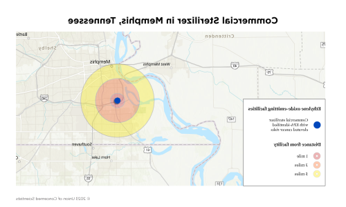 田纳西州孟菲斯市环氧乙烷排放设施的地图.